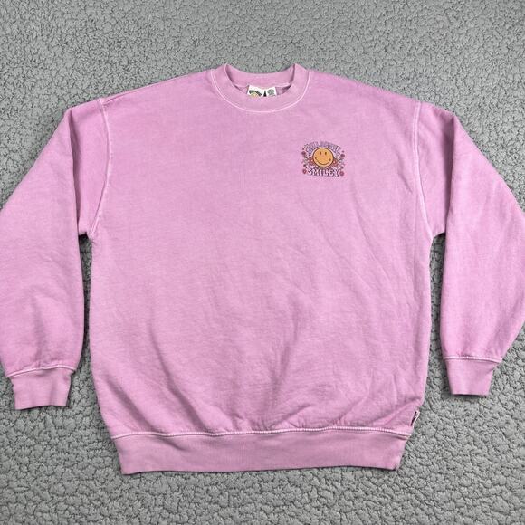 Billabong Smiley Sweater Womens XS Pink Oversized Sun Washed Happy - Picture 1 of 8